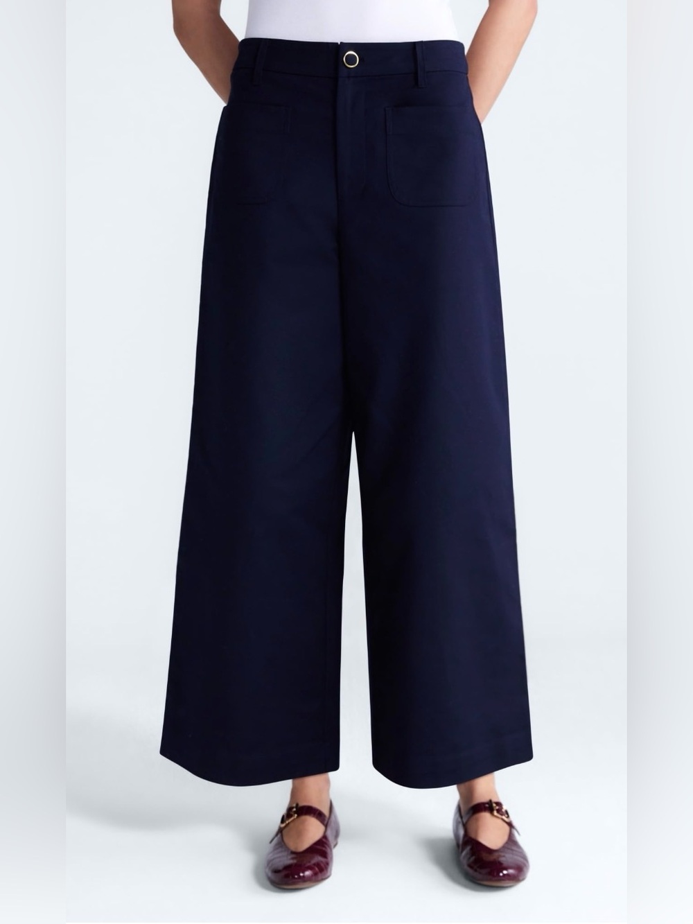 Free Assembly Women’s High Rise Cropped Wide Leg Trousers w/ Patch Pockets